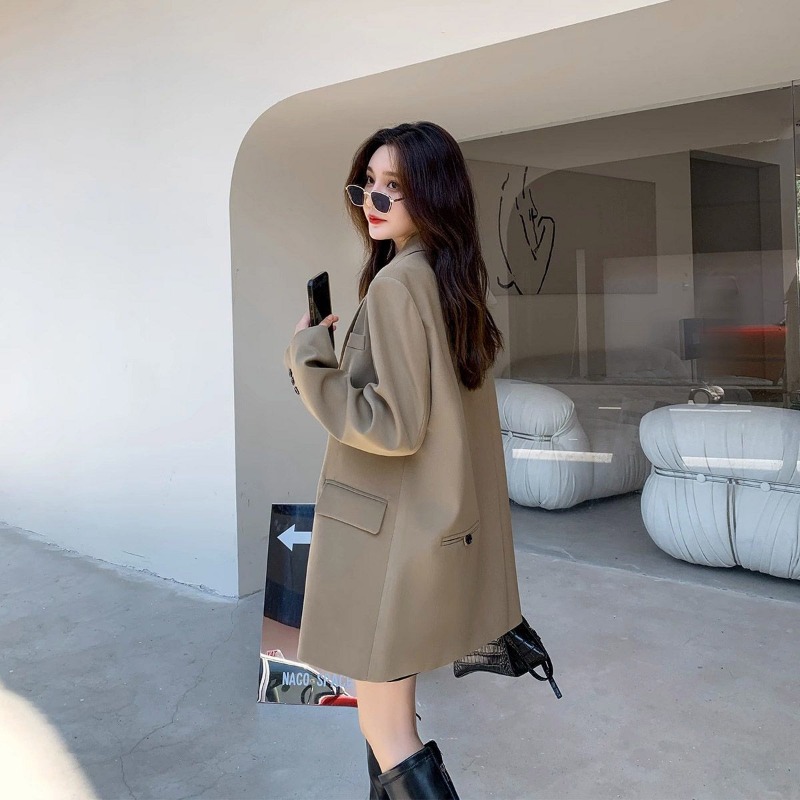 Streetwear Clothing Brand - 女性の長袖黒のブレザー,韓国のシックなスーツ,ルーズフィット,ボタン付きのコート,ストリートウェア,ブランド,春,秋