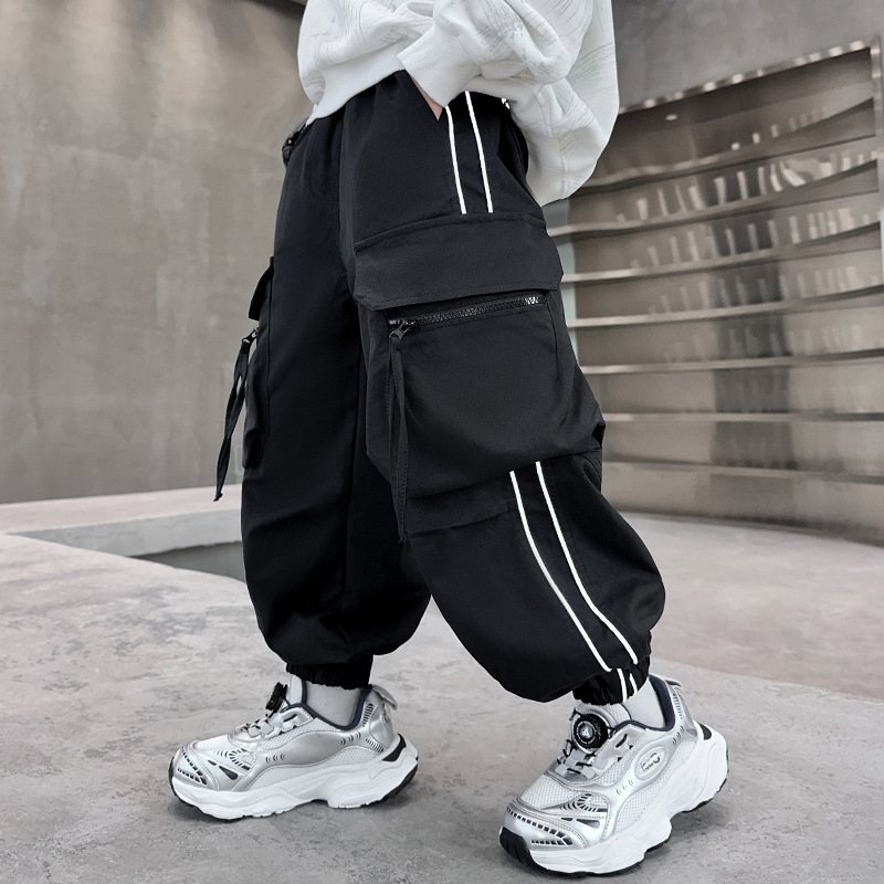 Streetwear Clothing Brand - ボーイズカーゴパンツ大ポケットストライプ子供用オーバーオールカジュアルアウトドアスポーツパンツ秋カジュアルパンツブランド子供服