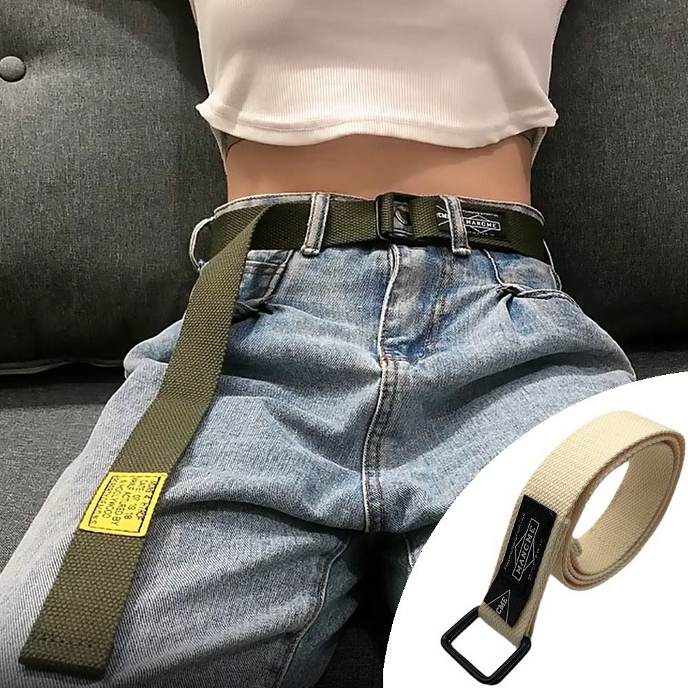 Corteiz Cargo Pant - 男性と女性のためのナイロン編組キャンバスベルト,ダブルリング,黒いバックル,シンプルで用途の広い,学生のトレンド,カーゴパンツ,ウエストバンド