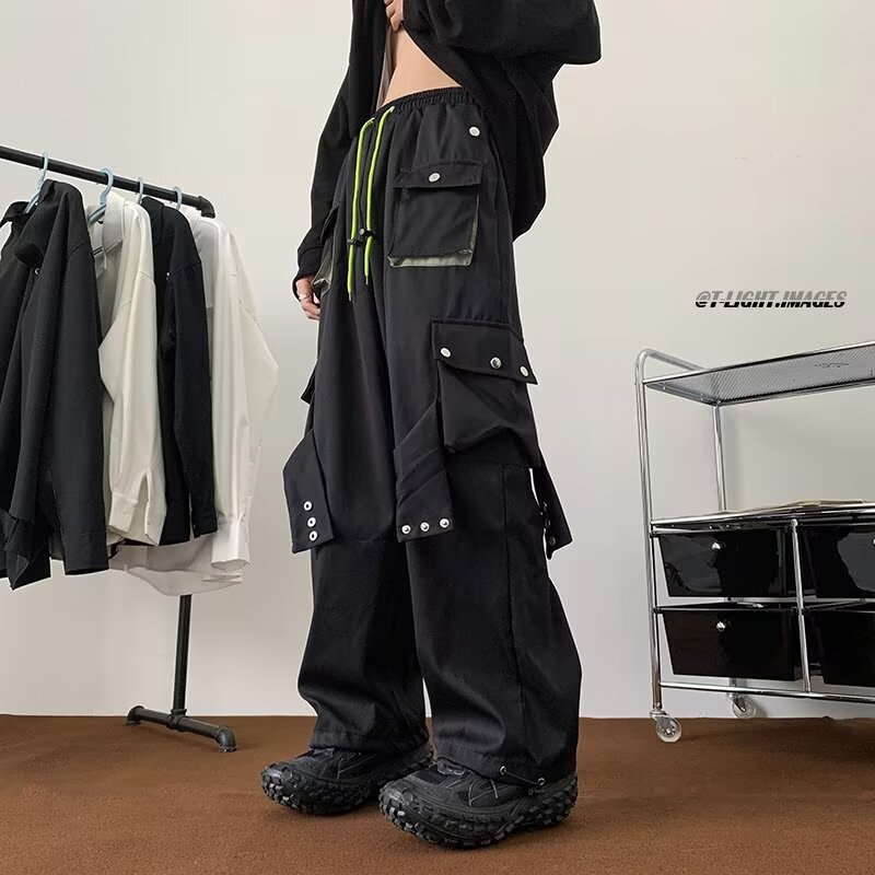 Corteiz Cargo Pant - メンズマルチポケットカーゴパンツ,ブラック,原宿ファッション,ワイドレッグ,バギー,スウェットパンツ,ヒップホップジョギング,ストリートウェア,オーバーオール