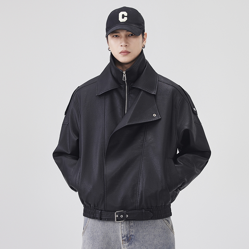 秋冬レザージャケット男性ストリートファッションルーズカジュア - Streetwear Clothing Brand のレビューと価格