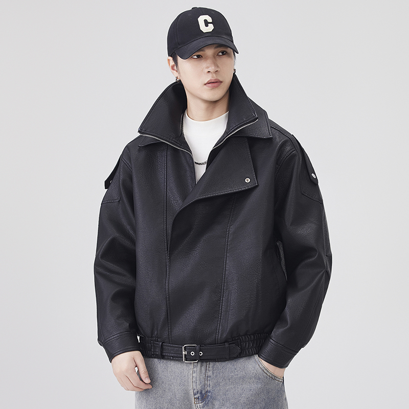 秋冬レザージャケット男性ストリートファッションルーズカジュア - Streetwear Clothing Brand のレビューと価格
