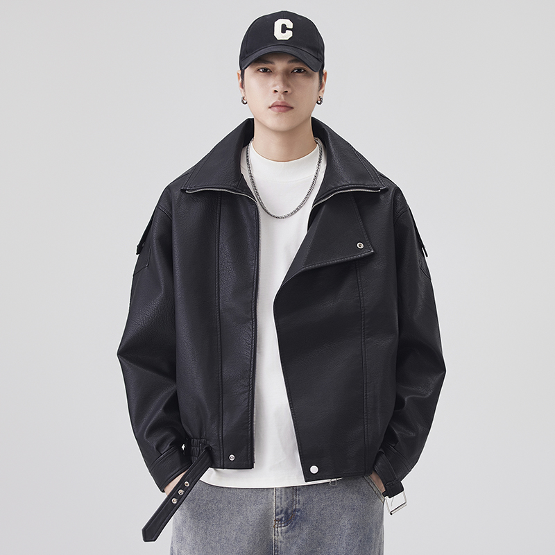 秋冬レザージャケット男性ストリートファッションルーズカジュア - Streetwear Clothing Brand のレビューと価格